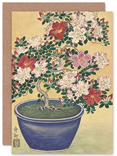 Artery8 Ohara Koson Blooming Azalea In Blue Pot Japanese Fine Art Greeting Card Plus Envelope Blank Inside