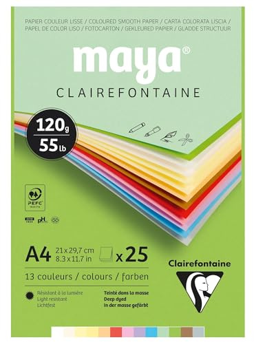 Clairefontaine - Ref 975332C - Maya Pastel Coloured Drawing Pad (Pack of 25 Sheets) - 120gsm Paper - A4 (29.7 x 21cm) - Assorted Colour - Deep Dyed, Acid Free, pH Neutral