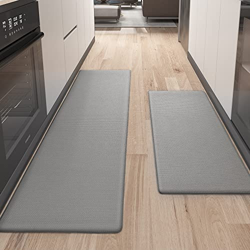 Color G Küchenläufer 2 Stück, küchenteppich waschbar rutschfest, Teppich küche mit Ölfest und Wasserdicht, Gummirücken Küchenmatte für Esszimmer, Küche, läufer Flur(44x75CM + 44x150CM, Grau)