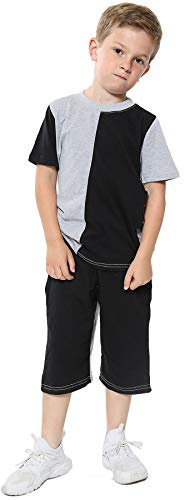 A2Z 4 Kids Girls Boys T-Shirt Top Shorts Set 100% Cotton Contrast - Shorts Set 483 Grey 7-8