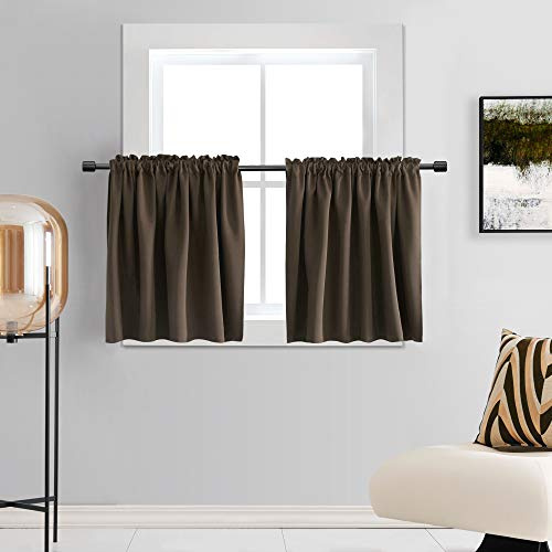 DONREN Brown Colour Small Window Tier Curtain Panels Room Darkening Valance Curtains for Cafe with Rod Pocket (30 x 24 Inch,1 Pair)