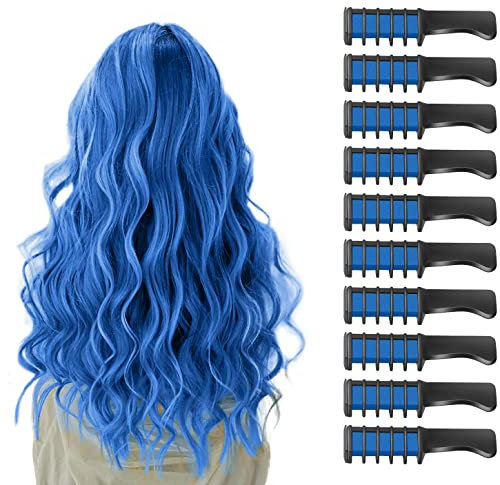 10 Pièces Peigne à Craie pour Cheveux, MSDADA Cheveux Craie Peignes de Craie Temporaire Dye Couleur de Brosse pour Filles Enfants Cadeau D'anniversaire, Fête, Cosplay(Bleu)