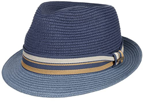 Stetson Licano Toyo Trilby Strohhut Herren Fedora UV-Schutzfaktor 40+ Ripsband Zweifarbig Krempe Frühjahr Sommer blau L (58-59 cm)