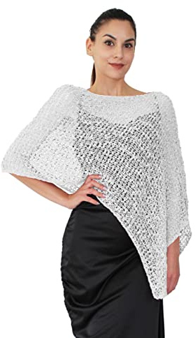 creazioni unique Poncho Pop Coprispalle da Donna Elegante da Cerimonia o Sera - Poncho Donna Autunnale e Primaverile in Viscosa Termica a Maglia Larga con Essenza di Fiore di Ciliegio (Bianco)
