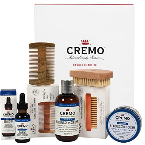 CREMO BEARD CARE KIT mit Bartshampoo, Bartöl, Bartcreme, Bartkamm und Bartbürste - Geschenkset für Männer