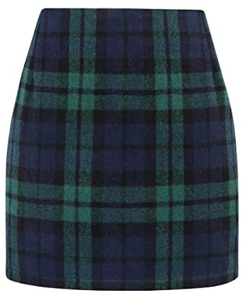 Pencil Skirt for Women 2024 Fall Winter High Waisted Wool Plaid Tartan Bodycon Mini Skirt, Green, L
