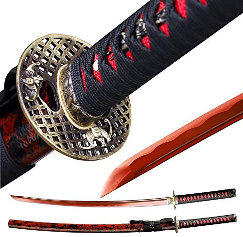 CHENGYING Katana Sword,Real 41 Inch 3.42 Pound Full Tang White Japanese Samurai Sword CY-2022ABUA-1,We Provide a Variety Katanas,Perfect for Gifts and Collections (3.Red Bat)