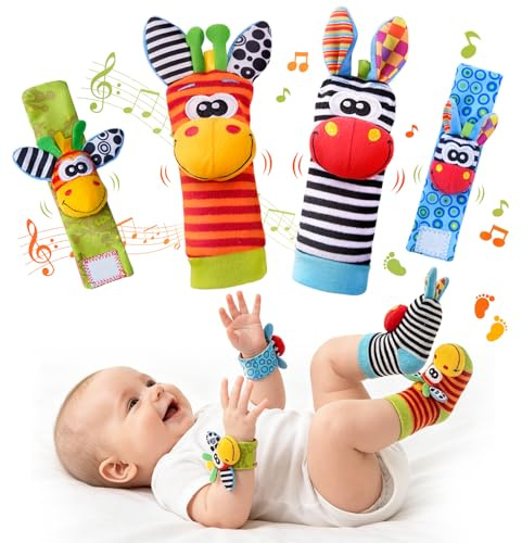 PHEZAPA Baby Toys 0-6 Months, Infant Rattle Socks, Wrist Hand & Foot Finder Socks Set,Soft Newborn Sensory Toys,Infant rattles for Babies 0 3 6 Months,Girl Boy Shower Gifts 6-12 Months