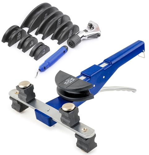 Wisscool Pipe Tube Bender Kit, 1/4-7/8 Compact Tubing Bender Tool Set, 90° Pipe Bending HVAC Tools Equipment with 7 Dies and Pipe Cutter for Copper Steel Aluminum Brass Tube