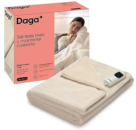 DAGA Manta térmica eléctrica de Sofá Relax Suave Chic, Tecnología de Calefacción Intellisense, Tejido Suave Chic Efecto Pelo y Terciopelo, 6 Niveles de Temperatura, 160 x 120 cm