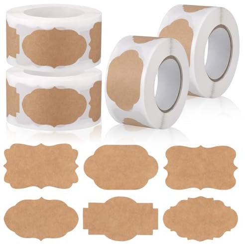 JIANTA 4 Rollen Etiketten Selbstklebend Kraft, 1200 Stück Aufkleber zum Beschriften, Klebeetiketten, Etiketten Aufkleber 6 Stile Unregelmäßig für Marmelade, Geschenkaufkleber, Basteln, Flasche, Dose