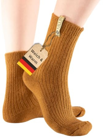 85% Angora Merino Calcetines Calcetines de Lana Calcetines de Invierno Calcetines Noruegos Calcetines de Punto Calcetines de Peluche Calcetines Mujer Hombre, Otoño - Ocre, 38-44