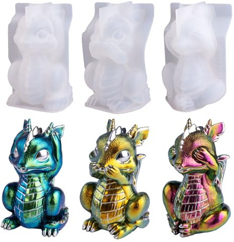 LET'S RESIN Dragon Resin Moulds, Hear, Speak, See No Evil 3 Pcs Dragon Epoxy Resin Moulds, Lively 3D Animal Silicone Molds for Epoxy Resin, Art Craft, Gift