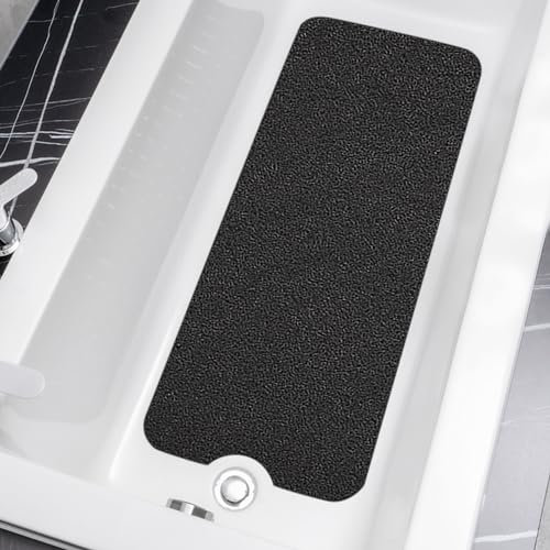 HITSLAM Tapis de Baignoire Antidérapant 100x40cm, Extra Long Tapis de Douche Antiderapant, Loofah en PVC Souple Tapis Antidérapant Baignoire, Séchage Rapide Tapis de Bain, sans Ventouse, Noir
