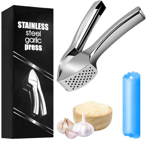 Presse Ail inox Professionnel,Alliage de Zinc Ecrase Ail et éplucheur en Silicone，Hachoir à Gingembre,Ustensiles de Cuisine écrasé ail Facile à Utiliser et à Nettoyer Solide à Vie