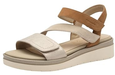 Tamaris Comfort Damen Sandalen flach aus Leder mit Klettverschluss, Beige (Beige Comb), 40 EU