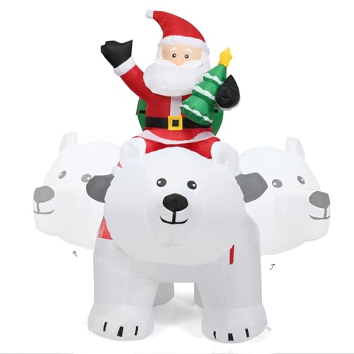 SOARS Decorazioni Natalizie, Babbo Natale Gonfiabile su Orso Polare con Testa Sbalzante, 200 X 87,5 X 175 CM, Luce LED Incorporata, Addobbi Natalizi per Esterno Interno per Giardino, Cortile, Prato