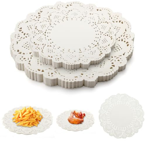 ZMDMAH 200pcs Tortenspitze, 100pcs 5.5 Zoll + 100pcs 7.5 Zoll Rund Lace Tortenpapier, Weiß Tassendeckchen, Tortenspitzen Klein Rund für Kuchen, Desserts, Brathähnchen