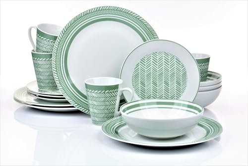 Vajilla de 16 piezas, diseño vintage, para 4 personas, apta para lavavajillas y microondas