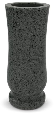 Vaso funerario in resina granito svedese nero 20 cm altezza Ø 10 cm – elegante vaso per cimitero resistente alle intemperie con inserto in plastica – elegante decorazione per il cimitero (Kuru Grey)