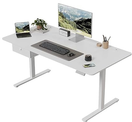 Devoko Höhenverstellbarer Schreibtisch 160x80cm, Schreibtisch Höhenverstellbarer mit Schubladen, USB-A Ladeanschluss, Computertisch mit Kabel Management Tray, Standing Desk mit 3 Memory Funktion Weiß