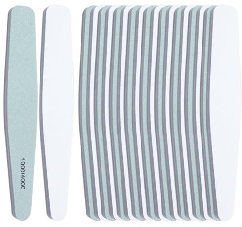 Lot de 20 blocs de polissage pour ongles avec grain - Lime à ongles professionnelle double face - Grain 1000/4000 - Pour vernis à ongles acrylique naturel - Convient pour la maison et le salon de