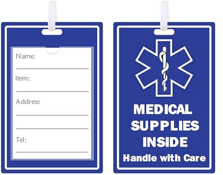 Etichetta per bagagli con nome medico ID articolo - Maniglia con cura Forniture mediche Etichetta interna in silicone scrivibile con retro impermeabile per forniture mediche, viaggi e identificazione