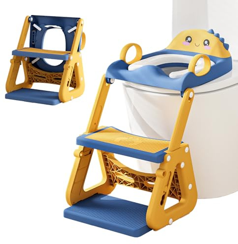 Potty Training Toilet Seat, Upgrade 2 in 1 Toddler Toilet Seat and Step Stool Splash Guard Anti-Slip Pad Kids Toilets Seats for Child Baby Boy Girl Adjustable Toilets Training with Ladder in Bathroom