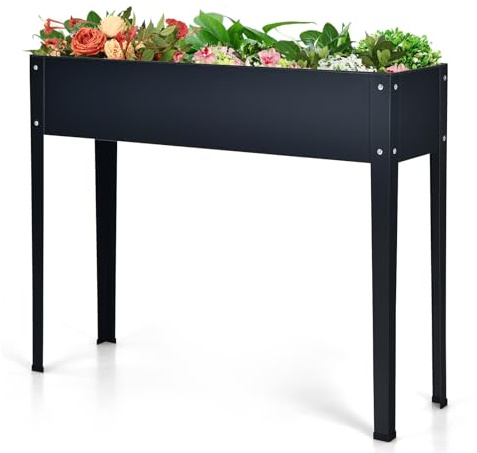 HOMASIS Huerto Elevado Terraza, Grande Jardinera Elevada para Exterior con Rectangular Macetero, Mesa de Cultivo en Casa para Plantas, Vegetales, Flores, Negro (100 x 30 x 80 CM)