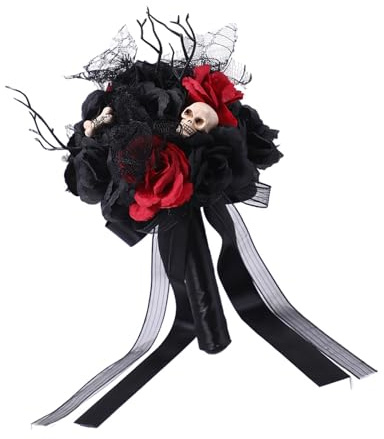 Qsvbeeqj Flores Artificiales Ramo De Novia Gótico Boda Rojo/Orquídeas Y Negro Para Damas De Honor Ramo Para Novia, a, Einheitsgröße