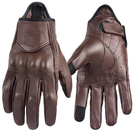 HESHUWEN Guantes Moto Guantes de Motocicleta for Mujer, de Verano, Transpirables, Estilo Retro, de Dedo Completo, for Ciclismo, Color Negro, marrón y Rosa, Tallas XS a XXL(Brown,M)