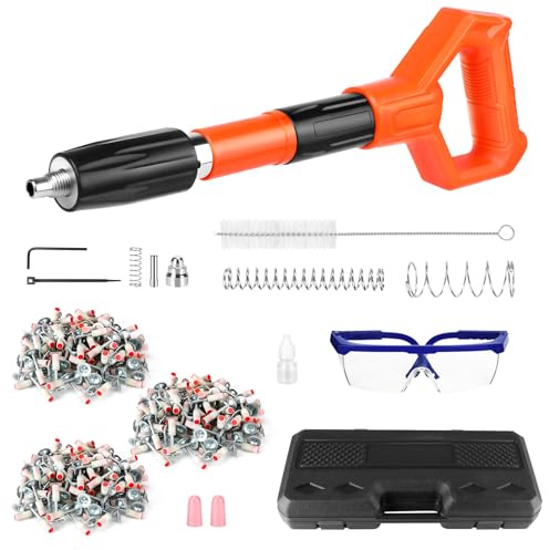 Manuell nagelpistol med 300 runda spikar, 5 hastigheter justerbar spistol, spikpistol för stål och betong, bärbar och tyst, skyddsutrustning ingår (svart och orange)