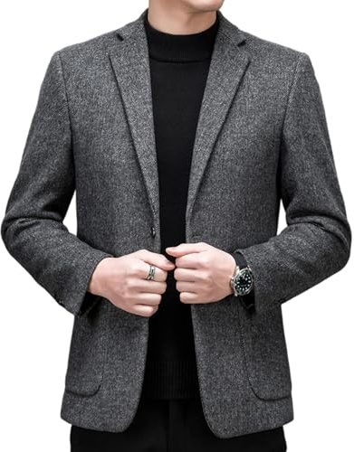 Anybird Herr Tweed Blazer Ullblandning Två knappar Prom Business Casual Höst Vinter Kostymsjackor,Gray,4XL
