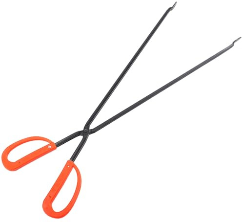 BESPORTBLE Grilling Tongs Briquette Clamps Firewood Tong with 60cm Red Plastic Flat Head for Outdoor Bbq Charcoal Handling and Yard Garbage Clamping