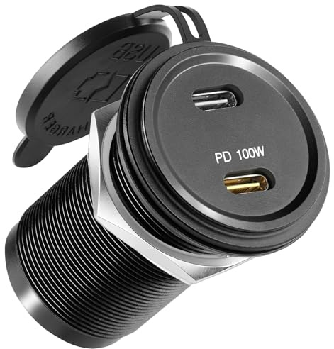 acegoo 12V USB-Uttag 100W PD & 20W PD, Husbil Aluminium Bärbar Dator USB-laddare USB-C Snabbladdning för Marin Båt Buss Motorcykel Lastbil RV ATV, utan LED 1 styck