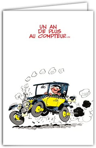 GLCT-0123 Gaston Lagaffe Carte d'anniversaire avec Motif Un an de plus Voiture Fleur