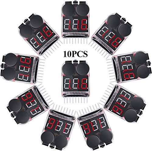 10 Pieces 2-in-1 Lipo Battery Voltage Tester and Low Voltage Buzzer Alarm - Capacity Indicator Monitor for 1-8s Batteries