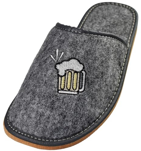 APREGGIO Pantoufles Homme Feutre – Chaussons Confortables Fait Main avec Semelle Solide – Gris – 44