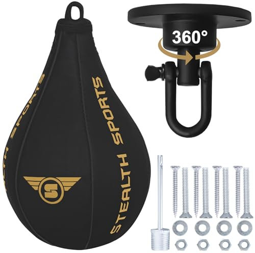 Stealth Sports Speed Ball Boxing – MMA Speed Bag & Hanging Swivel Kit for Boxing Training – Punching Bag for Muay Thai, Kickboxing, Martial Arts, Reflex and Speed Training Striking Bag