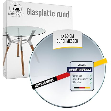 iomangio® Glasplatte Rund Ø 60 cm | transparente Tischplatte aus gehärtetem ESG-Sicherheitsglas | 8 mm dick – Ideal für DIY-Projekte, Glastische und als Kamin Glasplatte