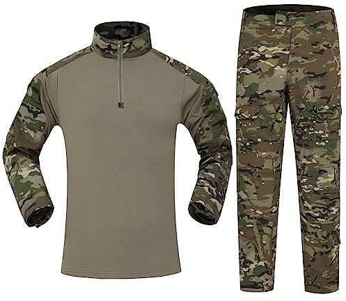 Duohropke Airsoft Tarnanzug Herren Paintball Combat Shirt Taktische Hose Langärmlige mit 1/4 Reißverschluss Militär Anzug Outdoor Camouflage Jagdbekleidung