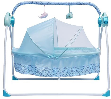 Jolre Babywippe Elektrisch, Babywiege, automatisch schaukelndes Babybett, Babywiege Elektrischer Stubenwagen, stubenwagen Baby, elektrische Babywiege, geeignet für 0 bis 18 Monate. (Blau)