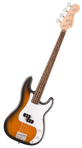 Squier by Fender Debut Collection Precision Bass, Einsteigerfreundlicher Bass mit sattem Klang, Hochwertiges Laurel Griffbrett, Weißes Schlagbrett, 2-Farb-Sunburst