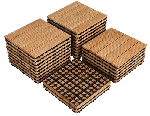 Costoffs Pack of 27 Fir Wood Flooring Tiles Wood Plastic Interlocking Flooring Tiles Waterproof & Non-Slip for Balcony Patio Garden Deck Poolside,30x30 cm Natural Wood-Straight