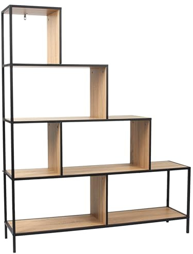 HOME DECO FACTORY - HD0082 Étagère Escalier Vintage 4 Niveaux en Bois - Design Industriel - Conçu pour Salon Chambre Bureau - Dimensions 120 x 30 x 146 cm - Couleur Marron Noir