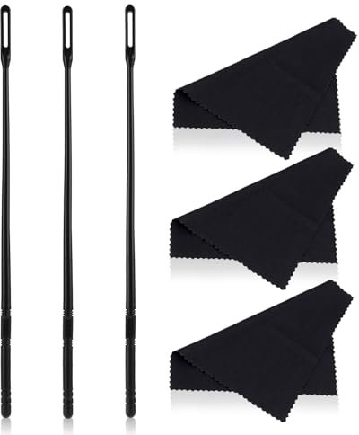 6 Stück Flötenputzer Set, Flötenreinigungsset 3 Stk Reinigungstücher mit 3 Stk Flöten Reinigungsstab Innenpflegewerkzeuge für Blasinstrumente (Schwarz)
