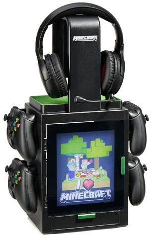 Numskull Official Minecraft LED Light Gaming Locker, Controller Holder & Headset Stand for PS4/PS5 & Xbox Series X|S - Multiple LED Lighting Settings - Official Minecraft Merchandise