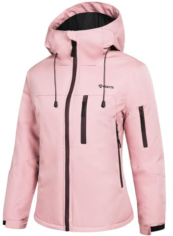 GEMYSE Veste de Ski Femme Imperméable et Coupe-Vent Manteau Chaud avec Capuche Réglable et Ourlet Ajustable pour Randonnée et Neige(Rose-pêche,L)