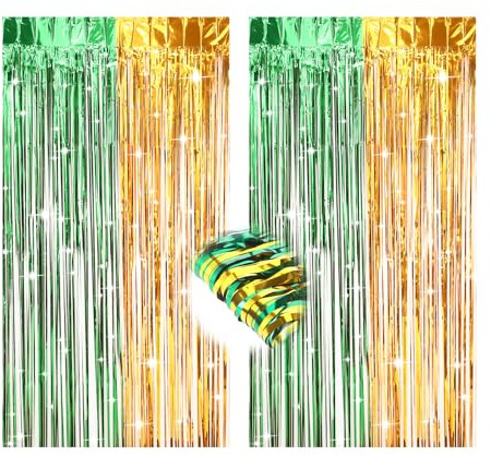 2 Pezzi Tende Metalliche Colorata, Tenda Lametta Per Decorare Feste Di Compleanno, Rave Party, Addio Al Celibato (Verde Oro 1m*2m)