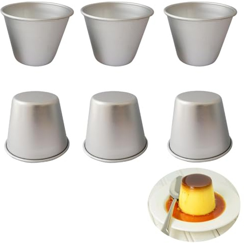 MGGi 6 Packs Popover Pan, Aluminium Pudding Tin Cup Baking Maker, Individual Muffin Chocolate Molten Brownie Tumbler Raspberry Souffle Cupcake Moulds - Round Pudding 3.2x 2.9